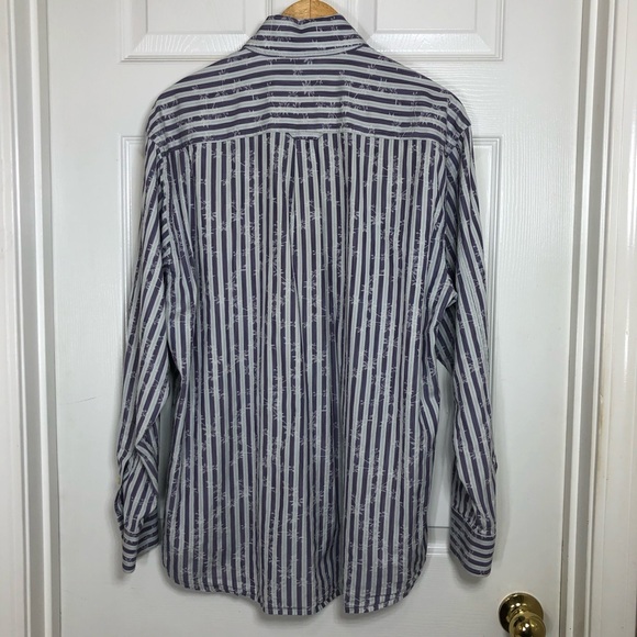 Tommy Bahama Cotton Silk Blend Purple White Palm Embroidered Button Up Shirt L - Picture 5 of 12